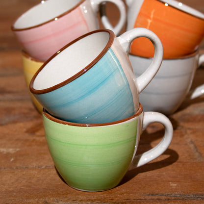 Set Of 6 Stoneware Pastel Swirl Espresso Cups