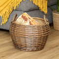 Antique Wash Belly Wicker Log Basket