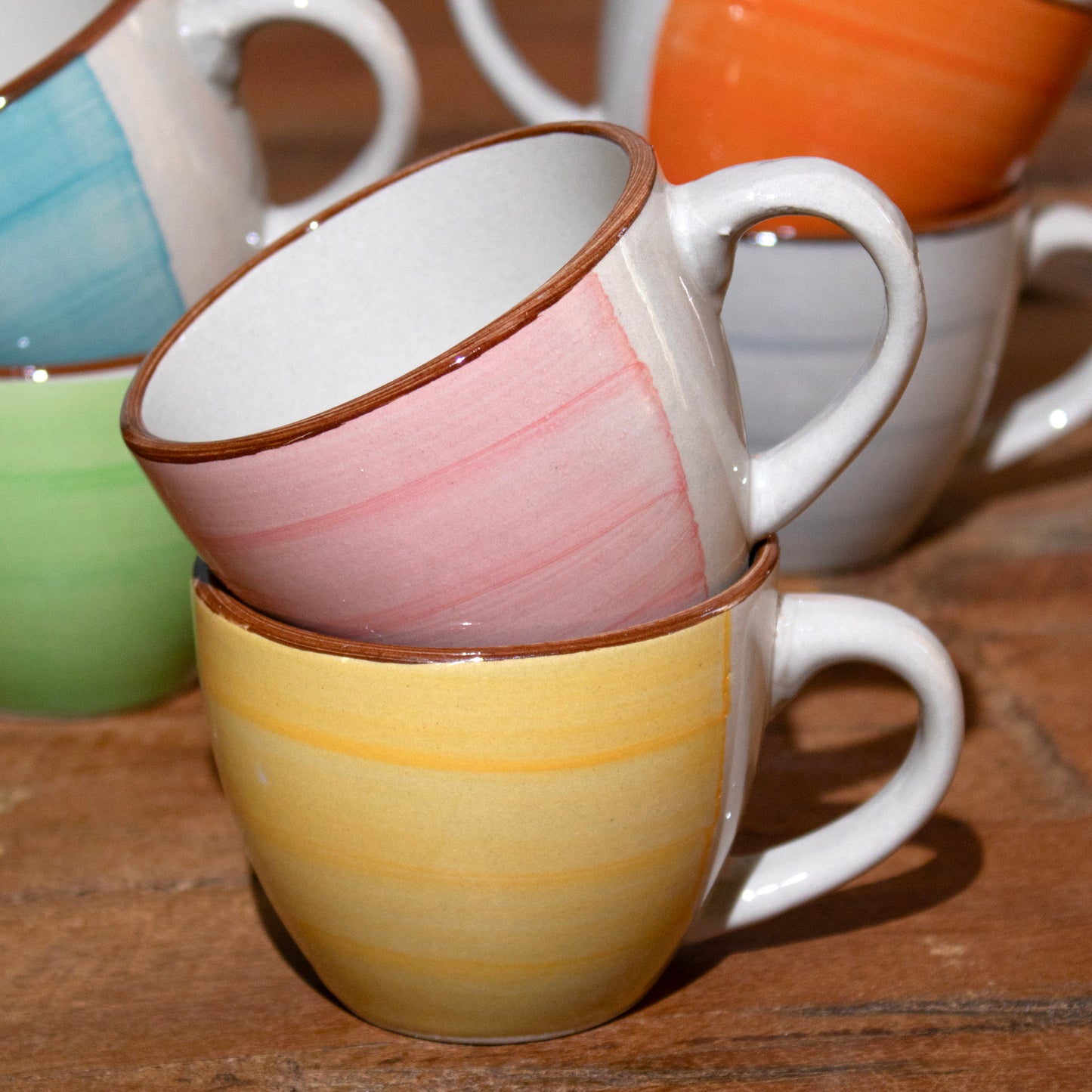 Set Of 6 Stoneware Pastel Swirl Espresso Cups