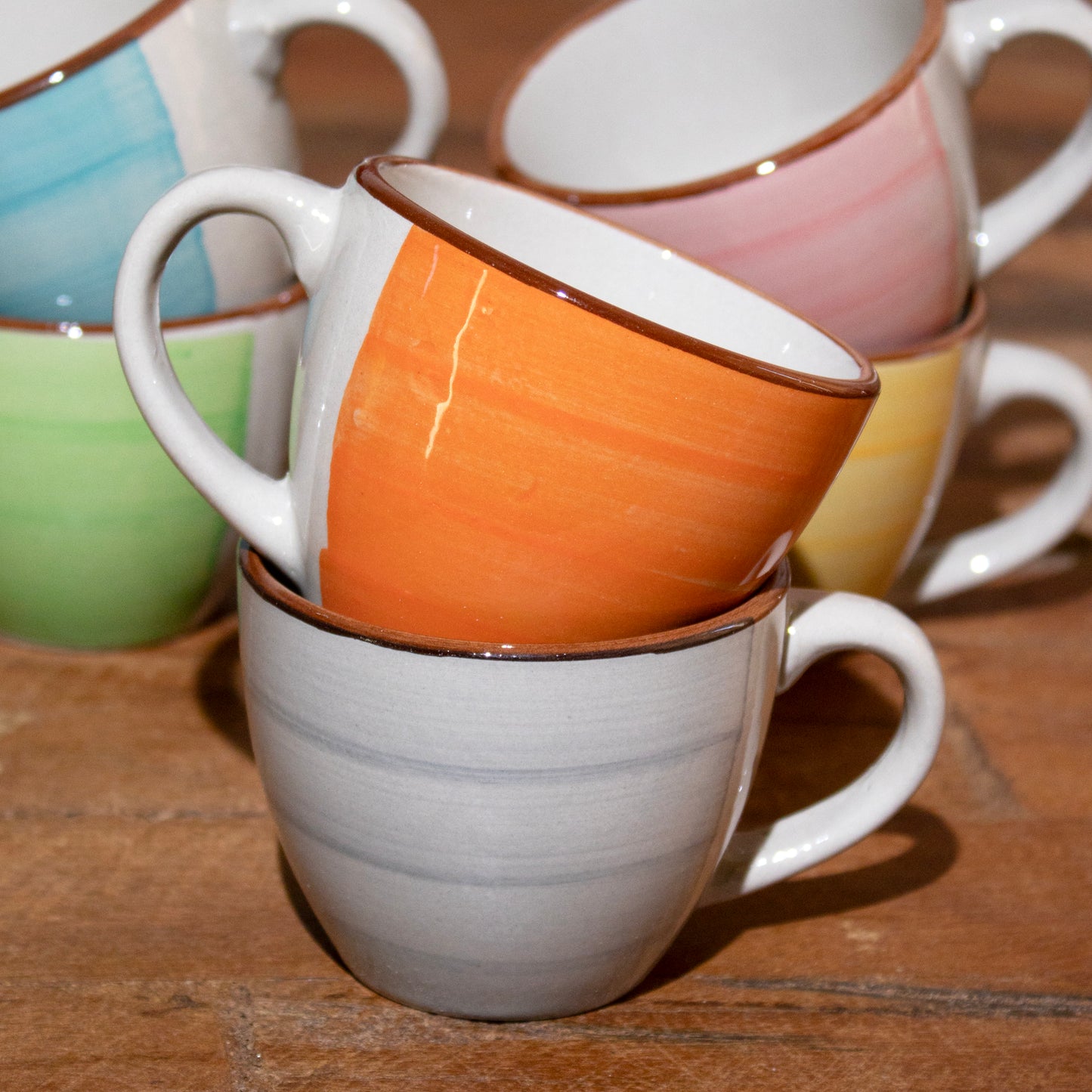 Set Of 6 Stoneware Pastel Swirl Espresso Cups