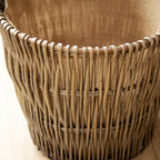Antique Wash Wicker Log Basket With Rope Handles