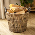 Antique Wash Wicker Log Basket With Rope Handles