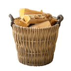 Antique Wash Wicker Log Basket With Rope Handles