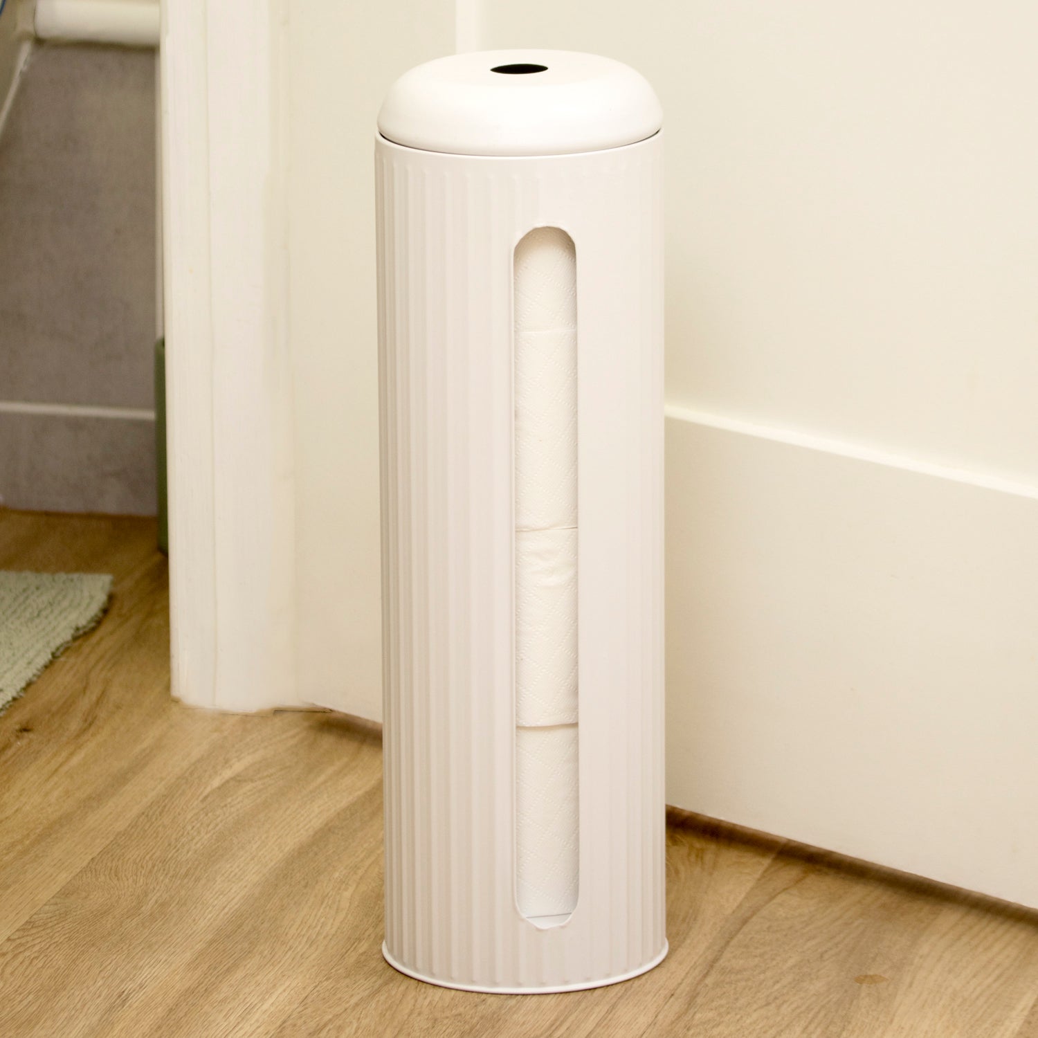 White Ribbed Metal Toilet Roll Holder