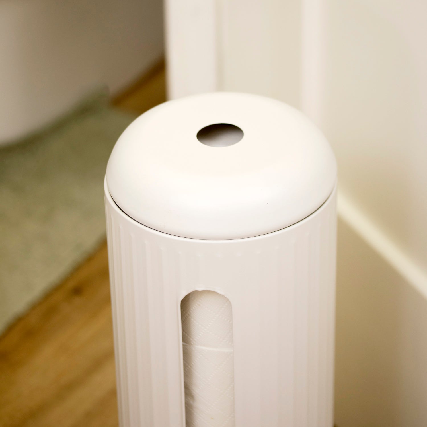 White Ribbed Metal Toilet Roll Holder