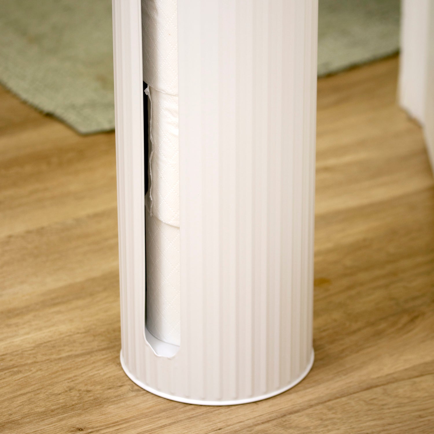 White Ribbed Metal Toilet Roll Holder