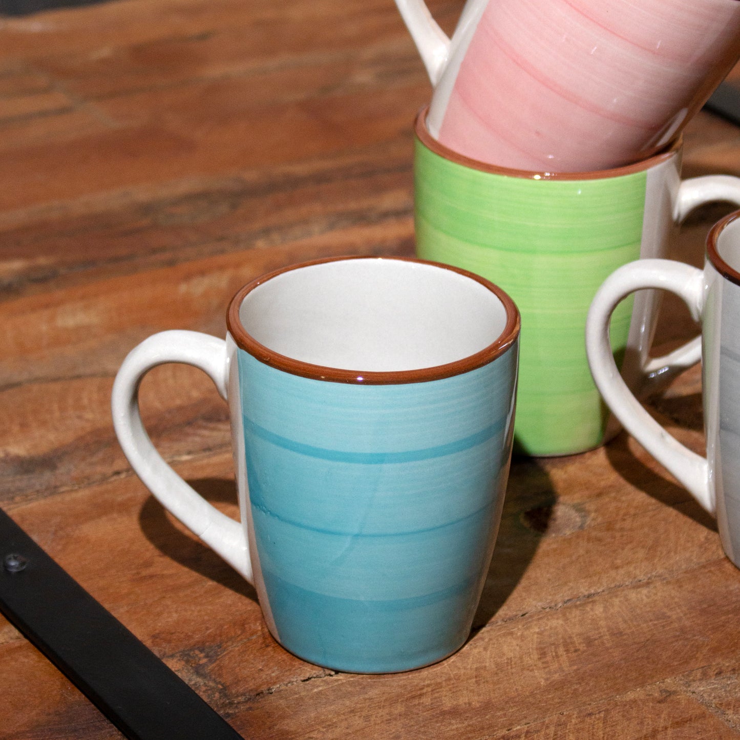 Set Of 4 Stoneware Pastel Swirl Mugs