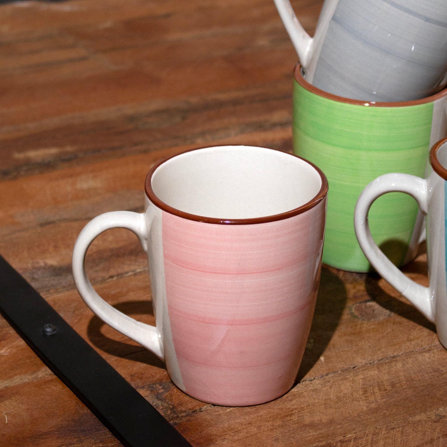 Set Of 4 Stoneware Pastel Swirl Mugs