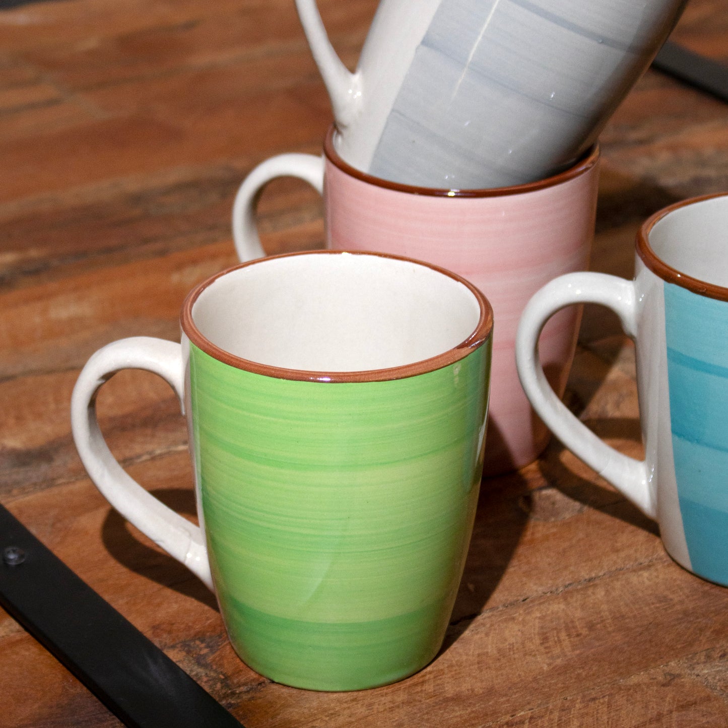 Set Of 4 Stoneware Pastel Swirl Mugs