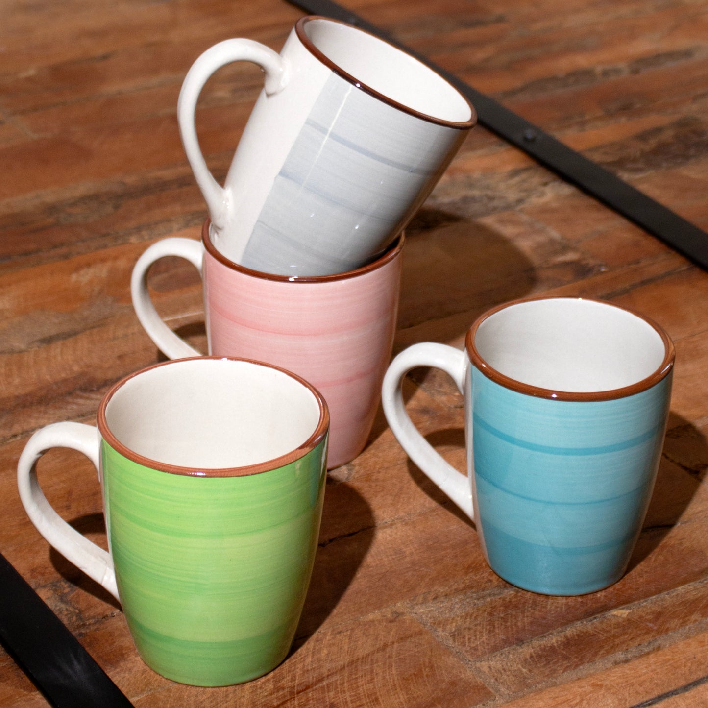 Set Of 4 Stoneware Pastel Swirl Mugs