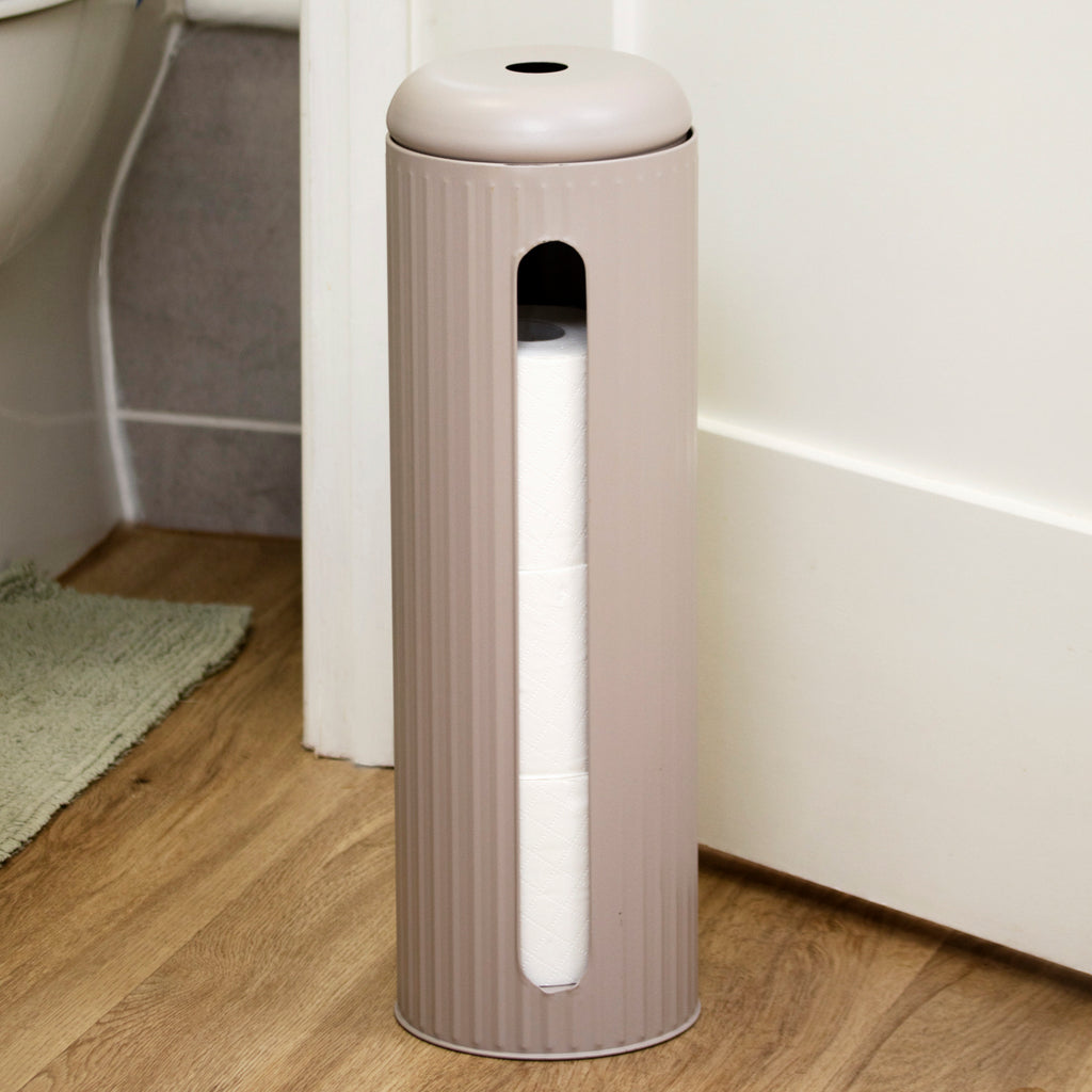 Grey Ribbed Metal Toilet Roll Holder