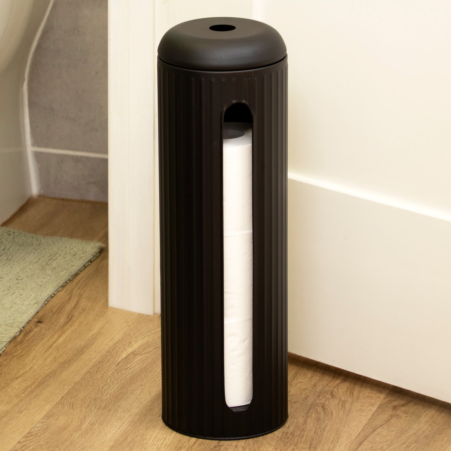 Brown Ribbed Metal Toilet Roll Holder