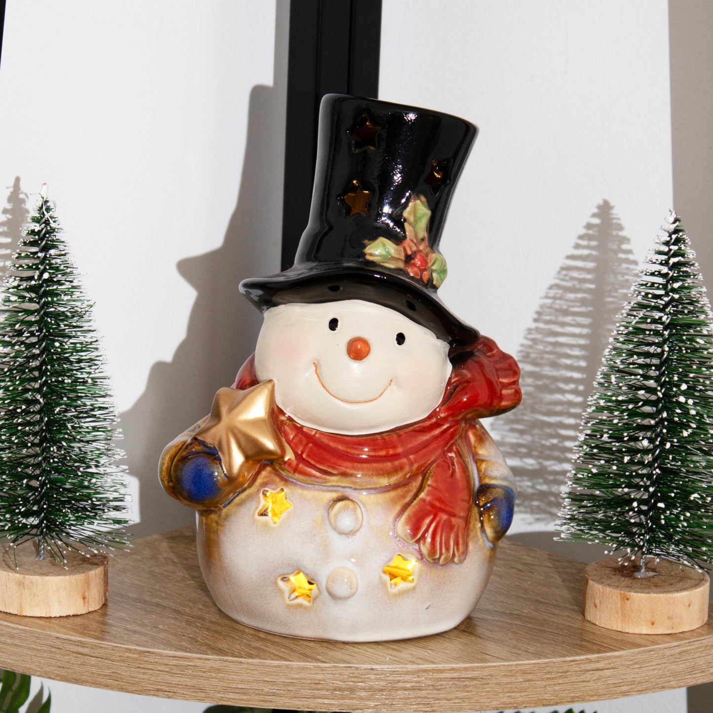 Light Up Ceramic Snowman Figurine