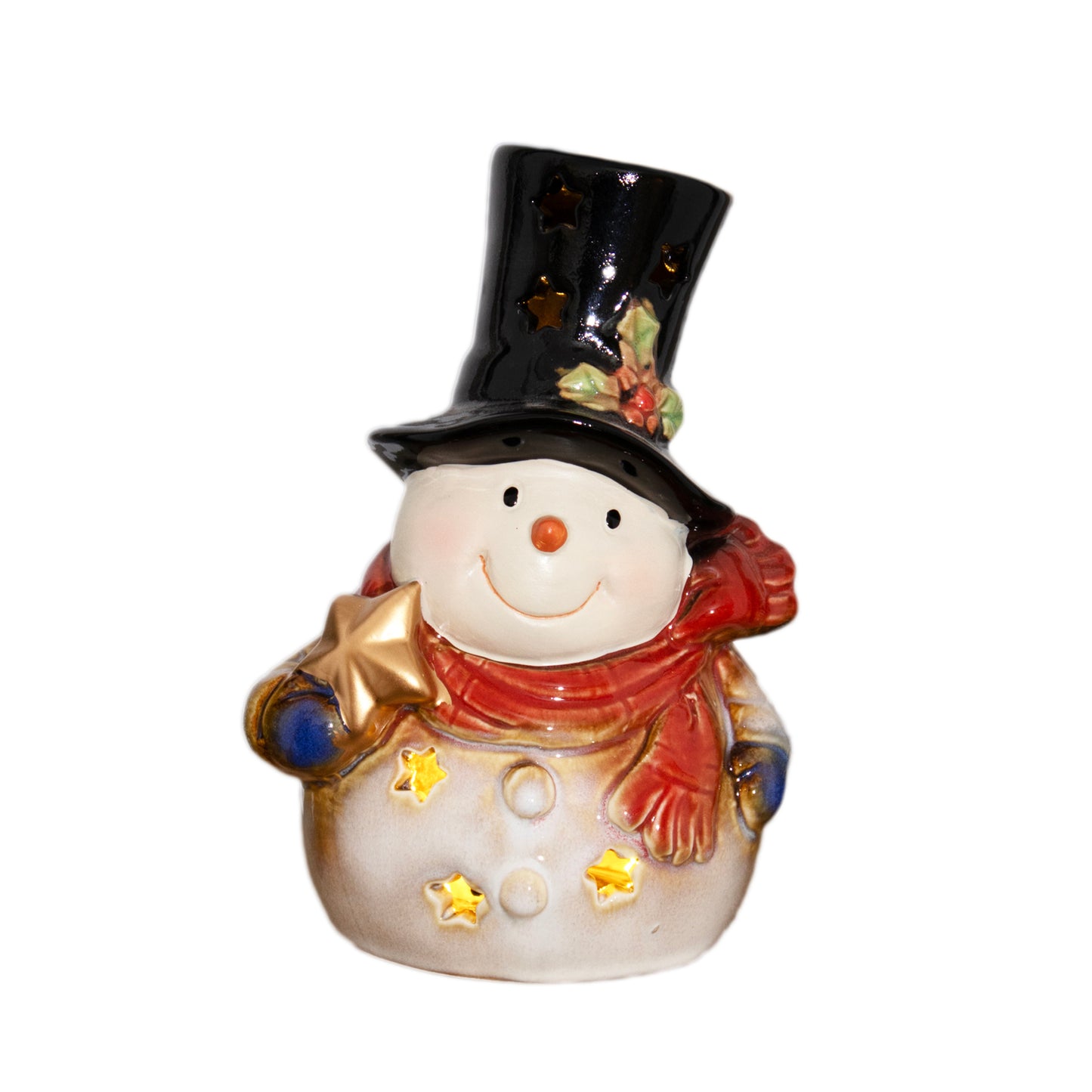 Light Up Ceramic Snowman Figurine