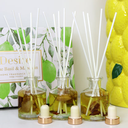 Set Of 3 Lime Basil & Mandarin Fragranced Reed Diffusers