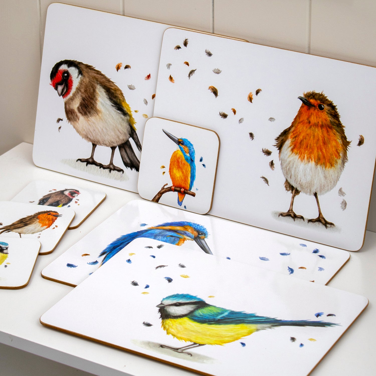 Set Of 4 British Birds Placemats And Coasters