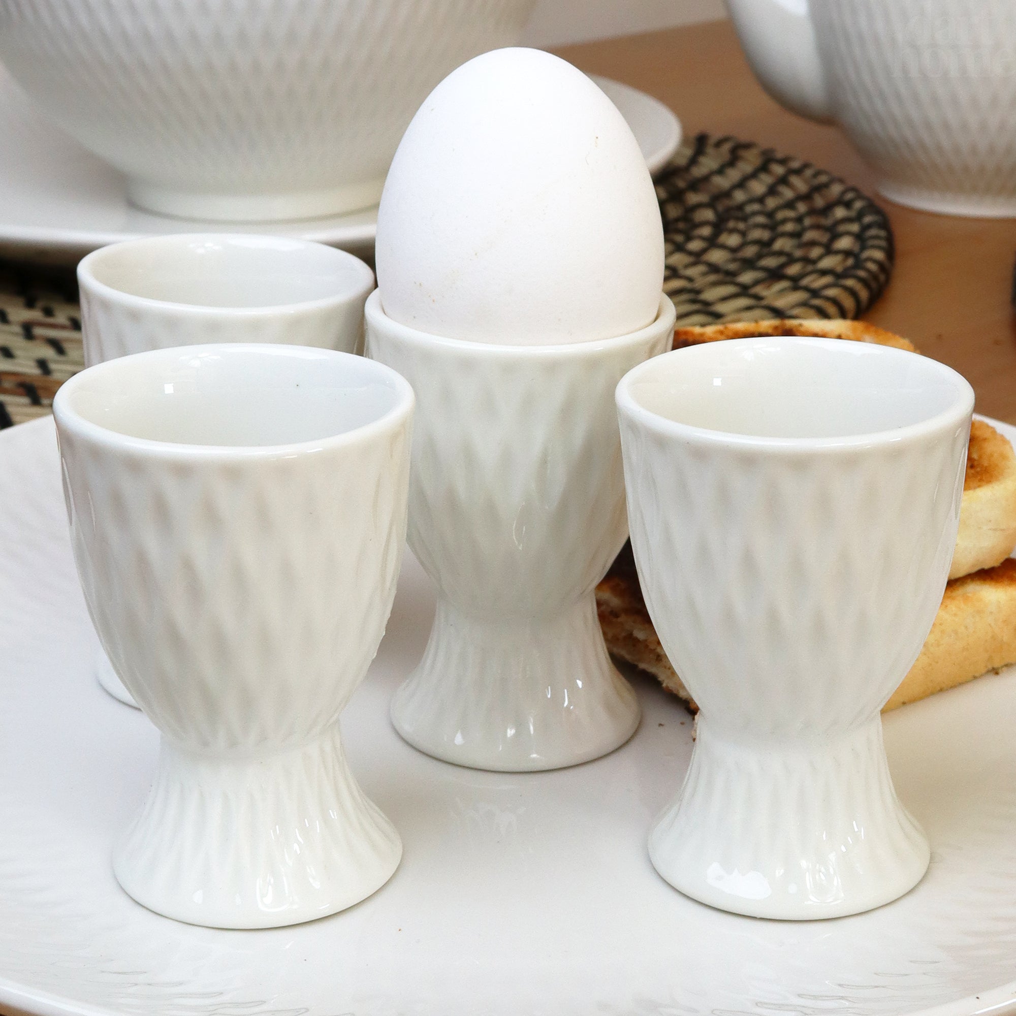 Set Of 4 White Jewel Egg Cups