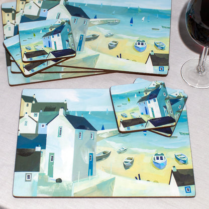 Set Of 4 Coastal Harbour Placemats and Coasters