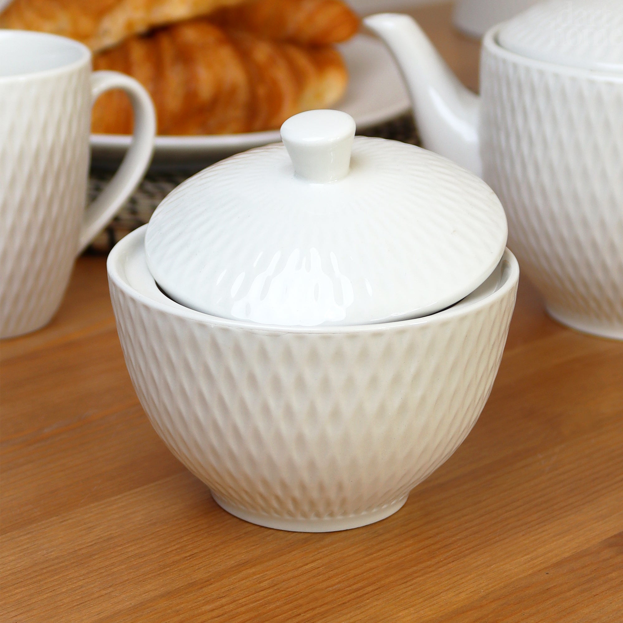 White Jewel Sugar Pot With Lid