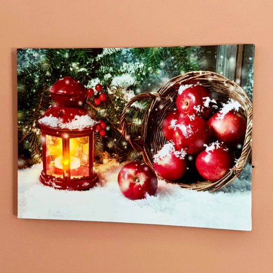 Christmas Lantern And Apples LED Canvas Wall Art