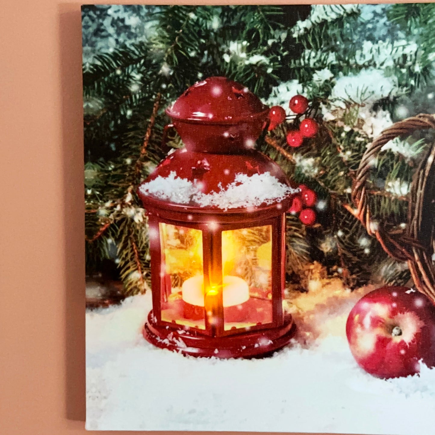 Christmas Lantern And Apples LED Canvas Wall Art