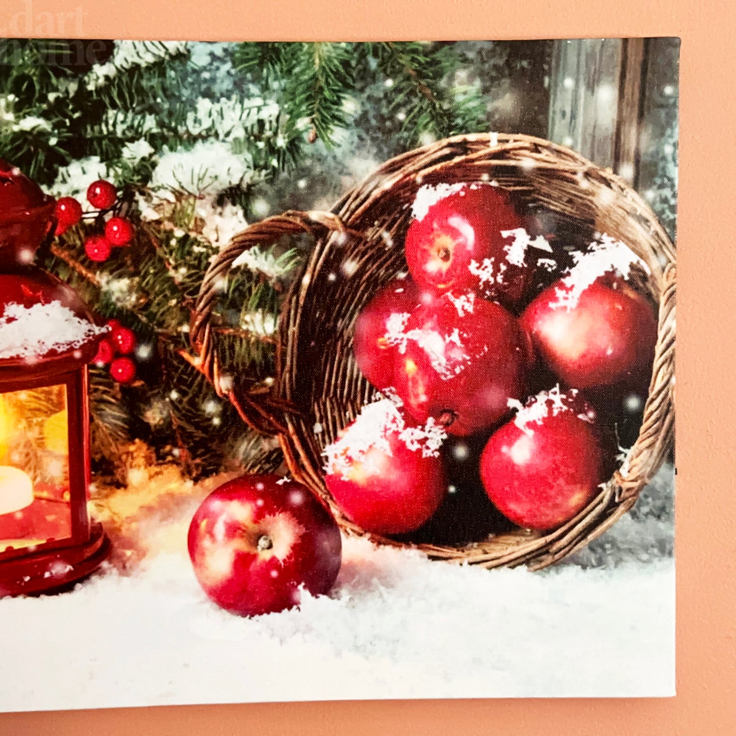 Christmas Lantern And Apples LED Canvas Wall Art