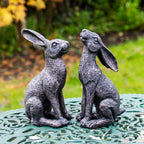 Bronze-Gartenhasen-Ornamente, 2er-Set