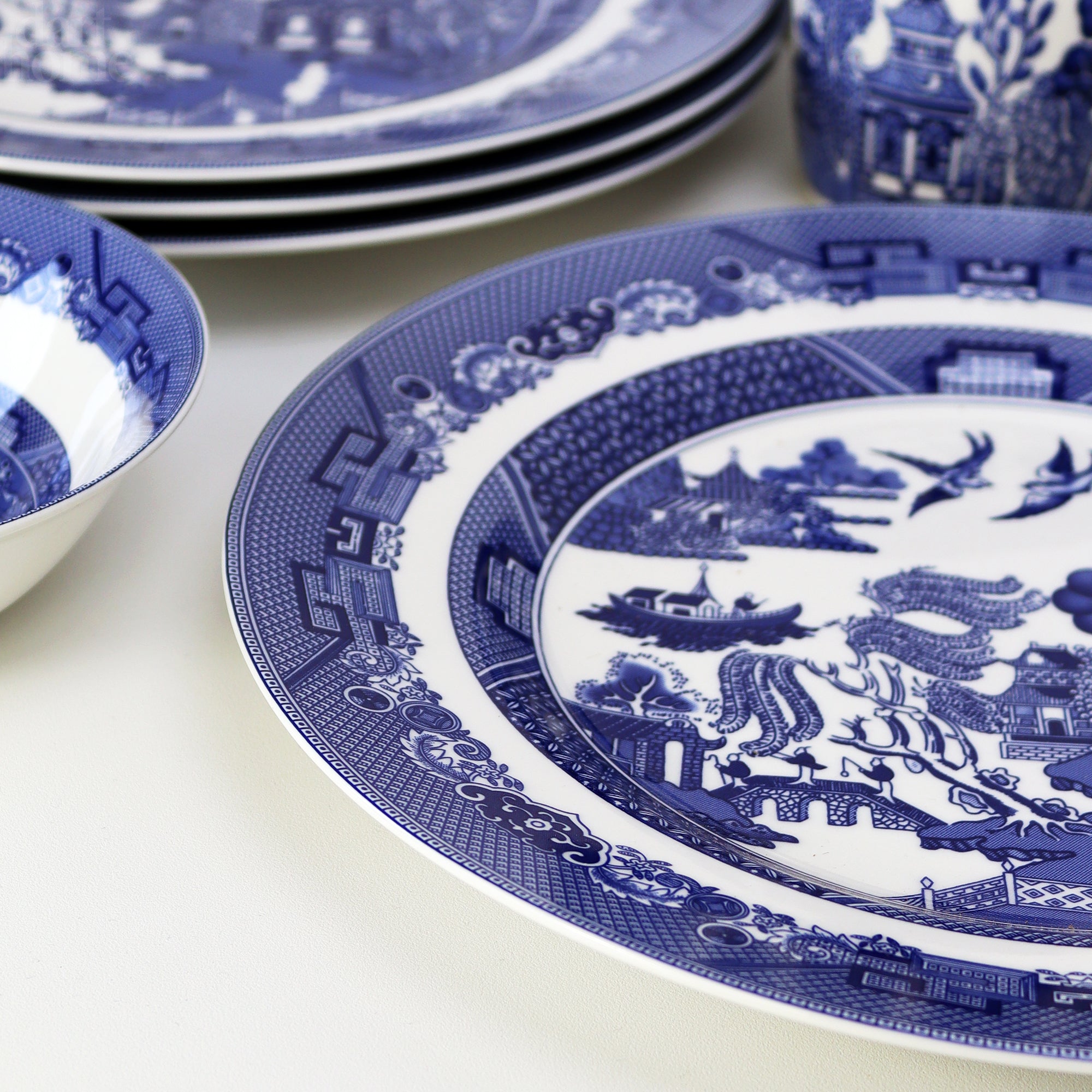 Set Of 6 Ceramic Blue Willow Dinner Plates 27cm