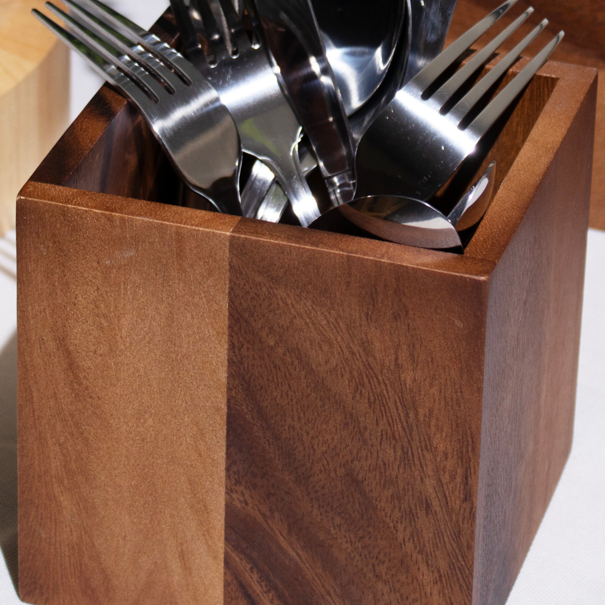 Acacia Wood Square Utensil Holder