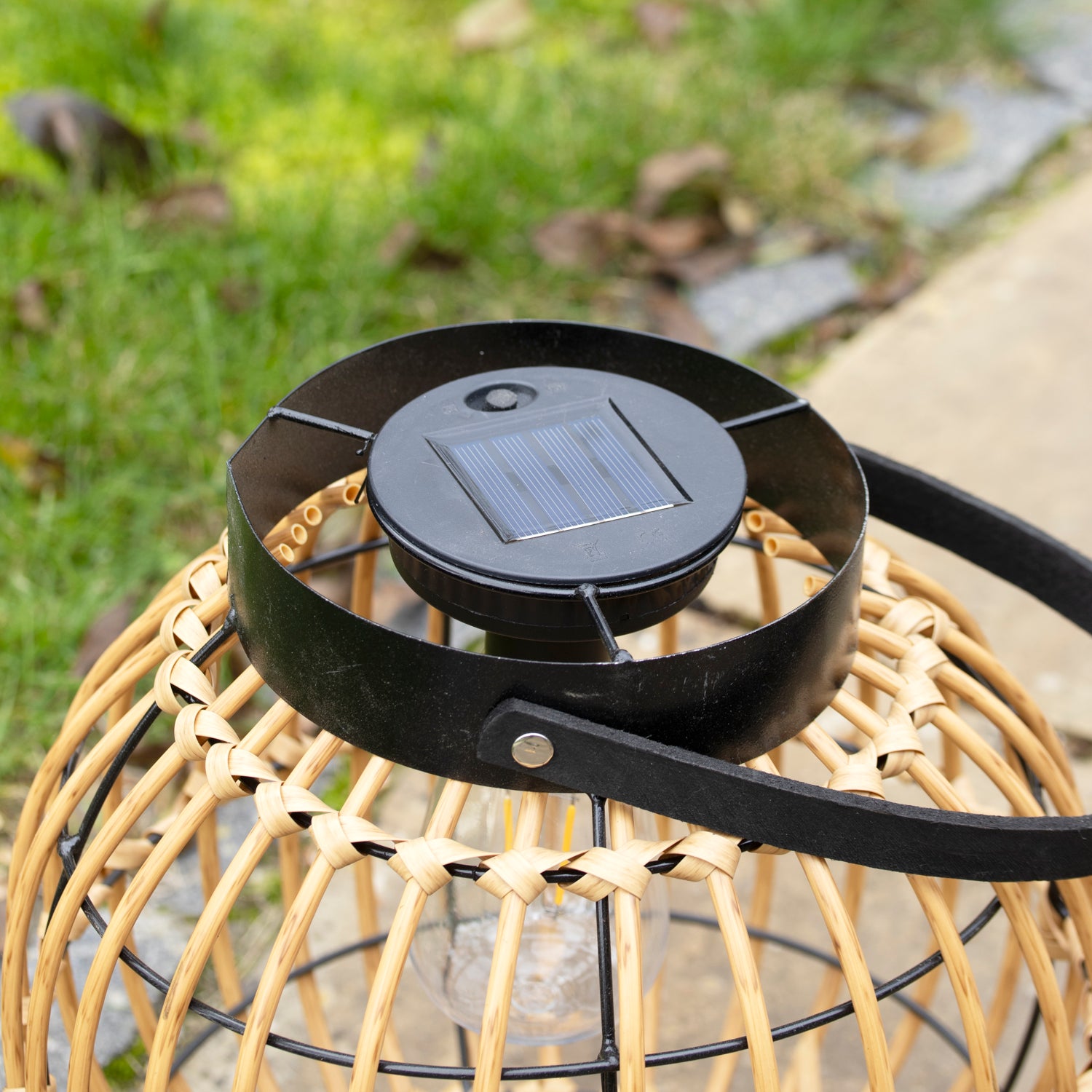 Round Metal & Rattan Style Solar Lantern