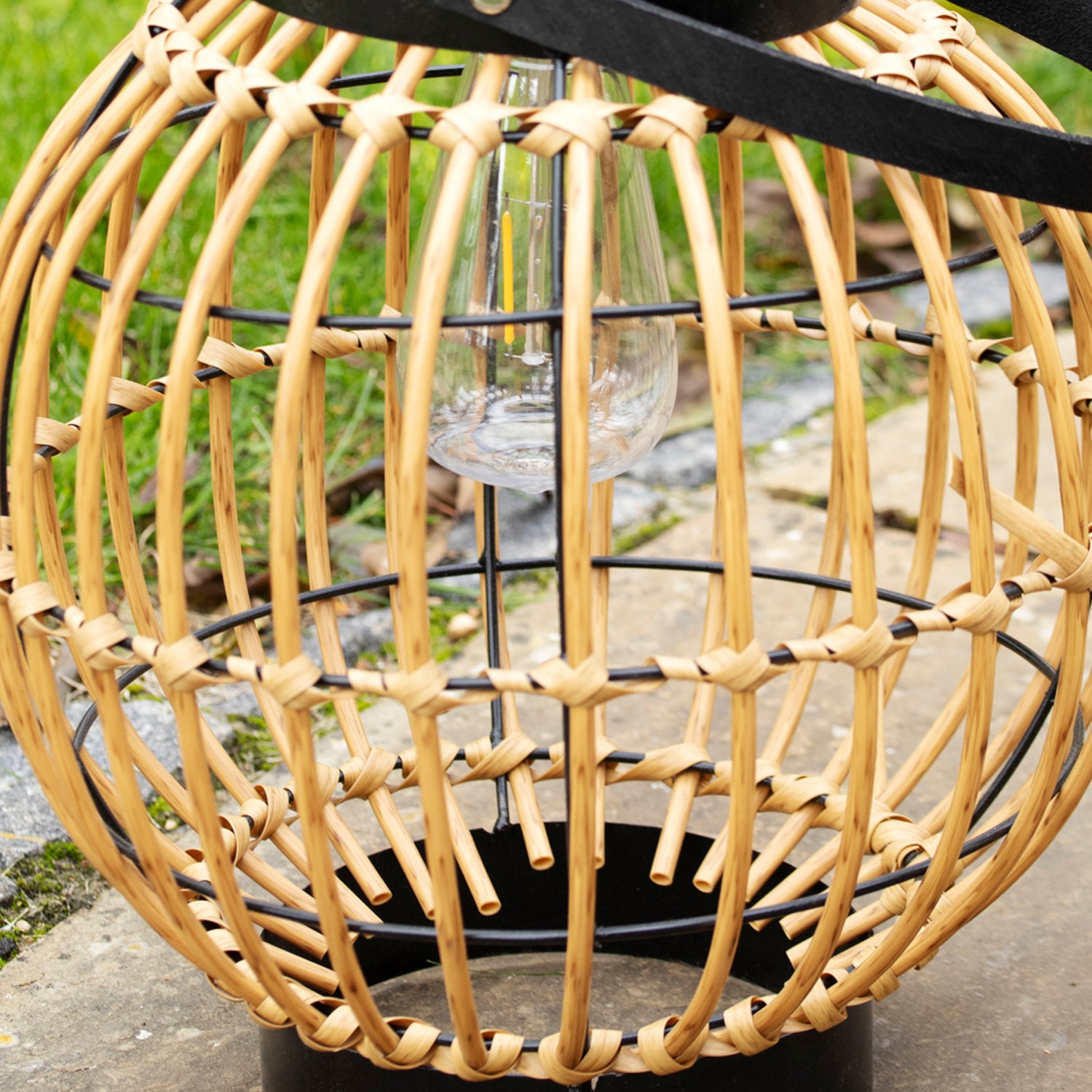 Round Metal & Rattan Style Solar Lantern