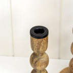 Set Of 3 Mango Wood Bobble Candlestick Holders