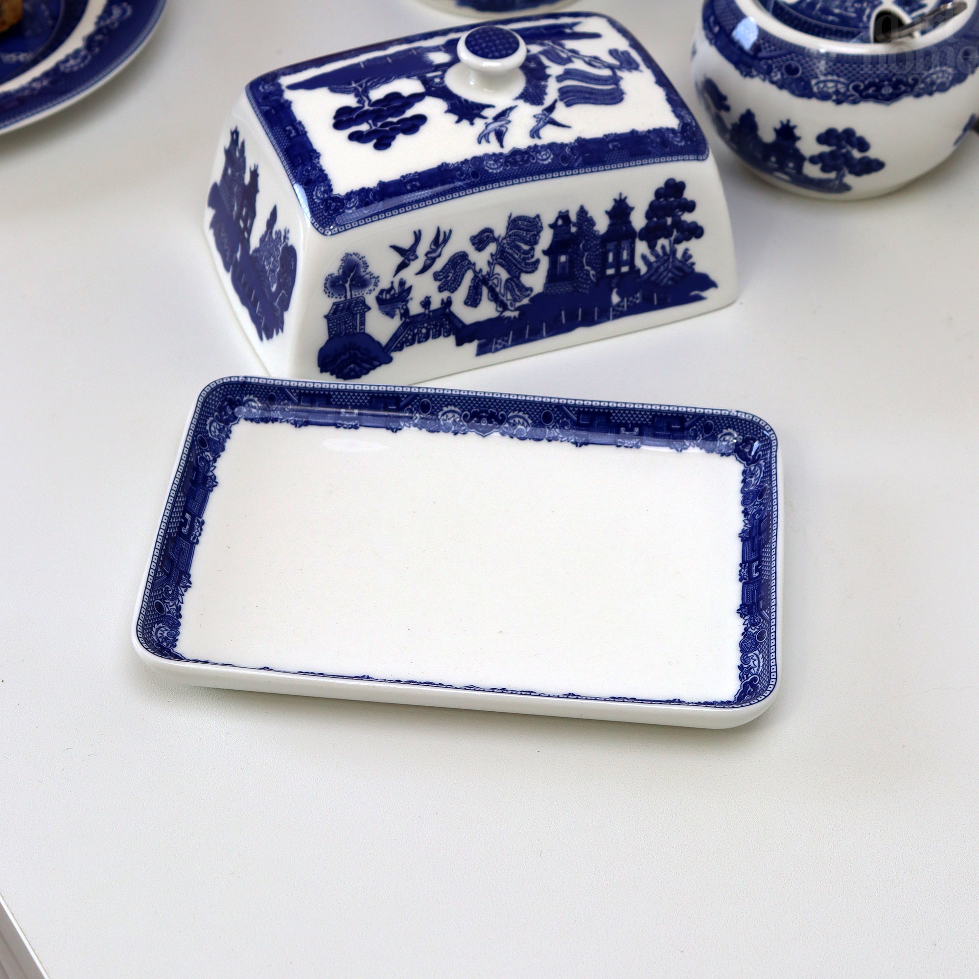 Blue willow butter dish best sale