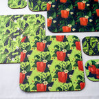 Set Of 4 Peas/Paprika Placemats & Coasters