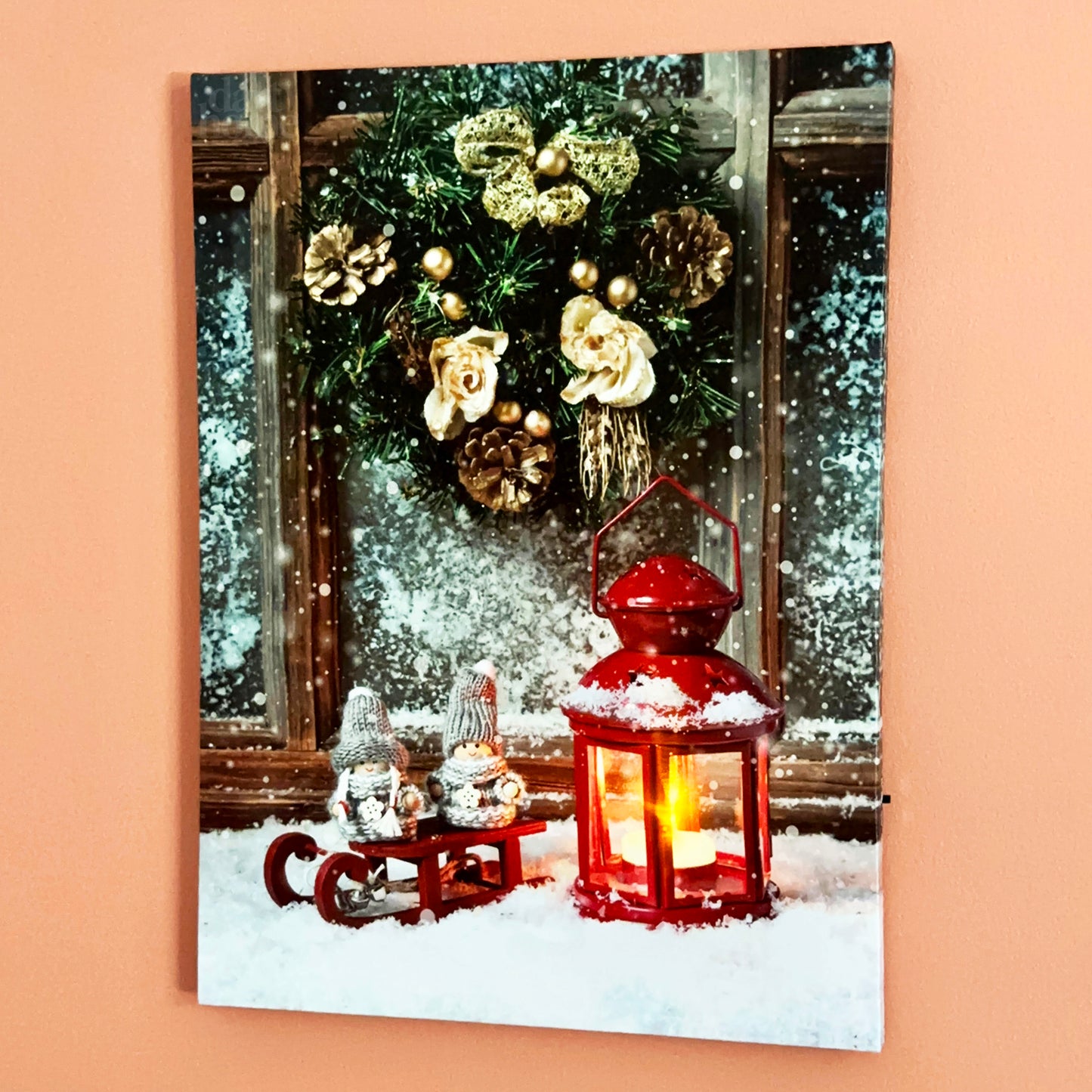 Christmas Lantern And Wreath LED Canvas Wall Art