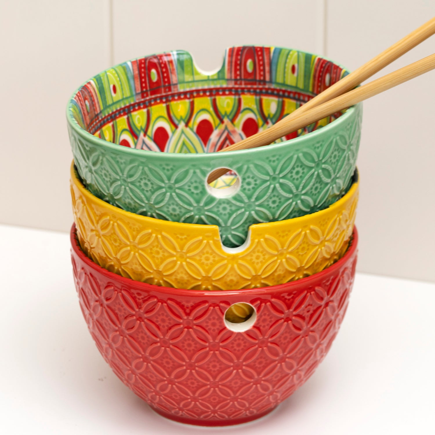 Set Of 3 Tuscany Noodle Bowls With Chopsticks