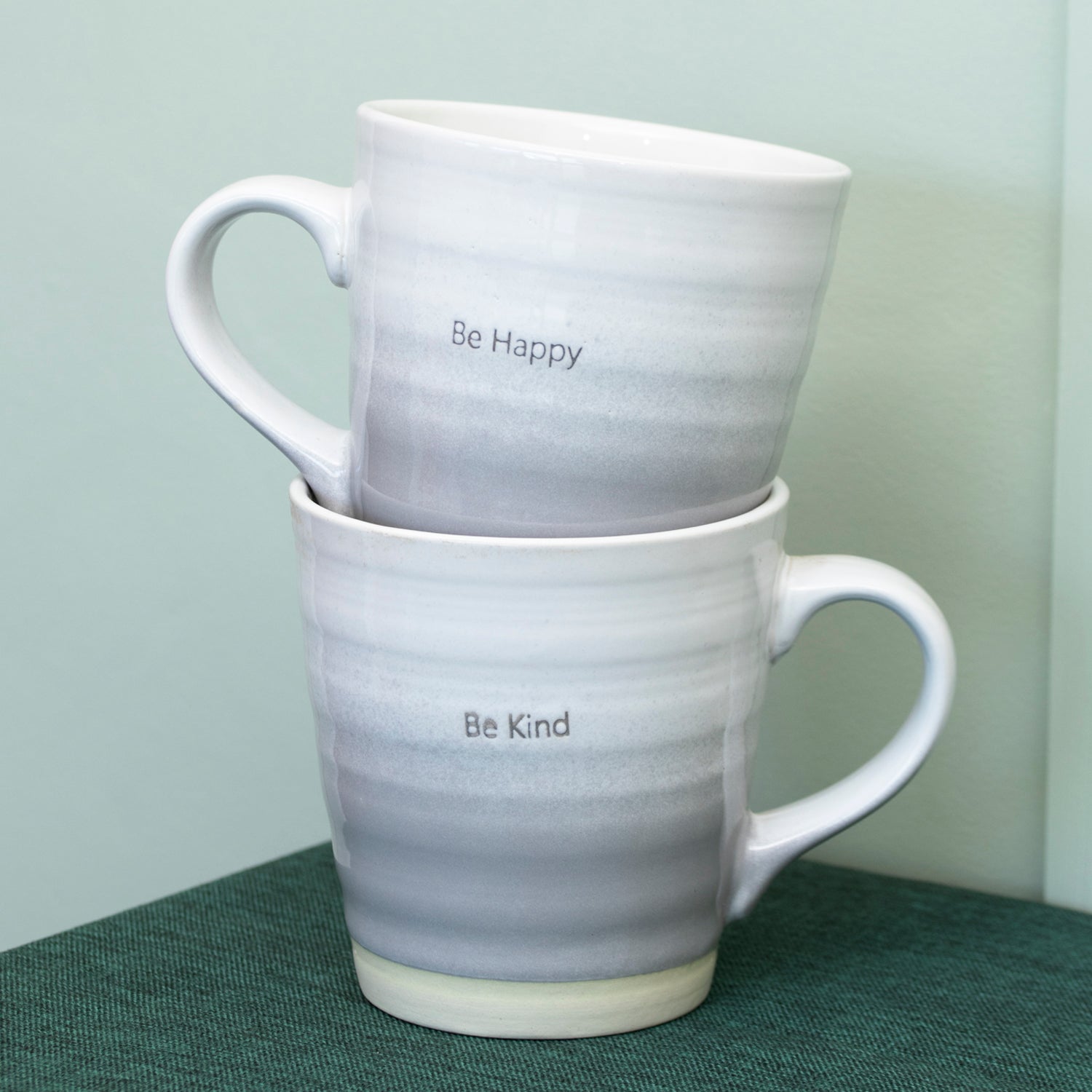 Set Of 2 Grey Ombre Be Happy & Kind Mugs