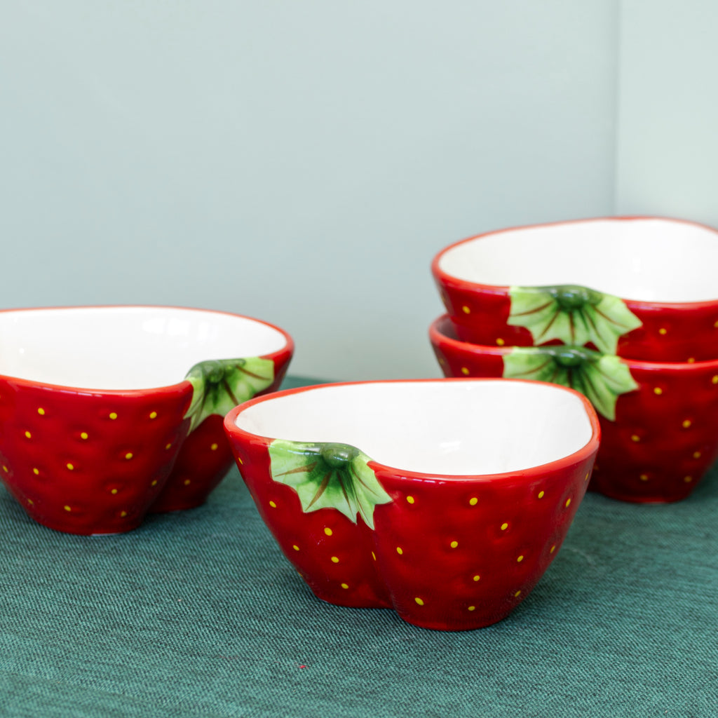 Set Of 4 Strawberry Shaped Dip Bowls