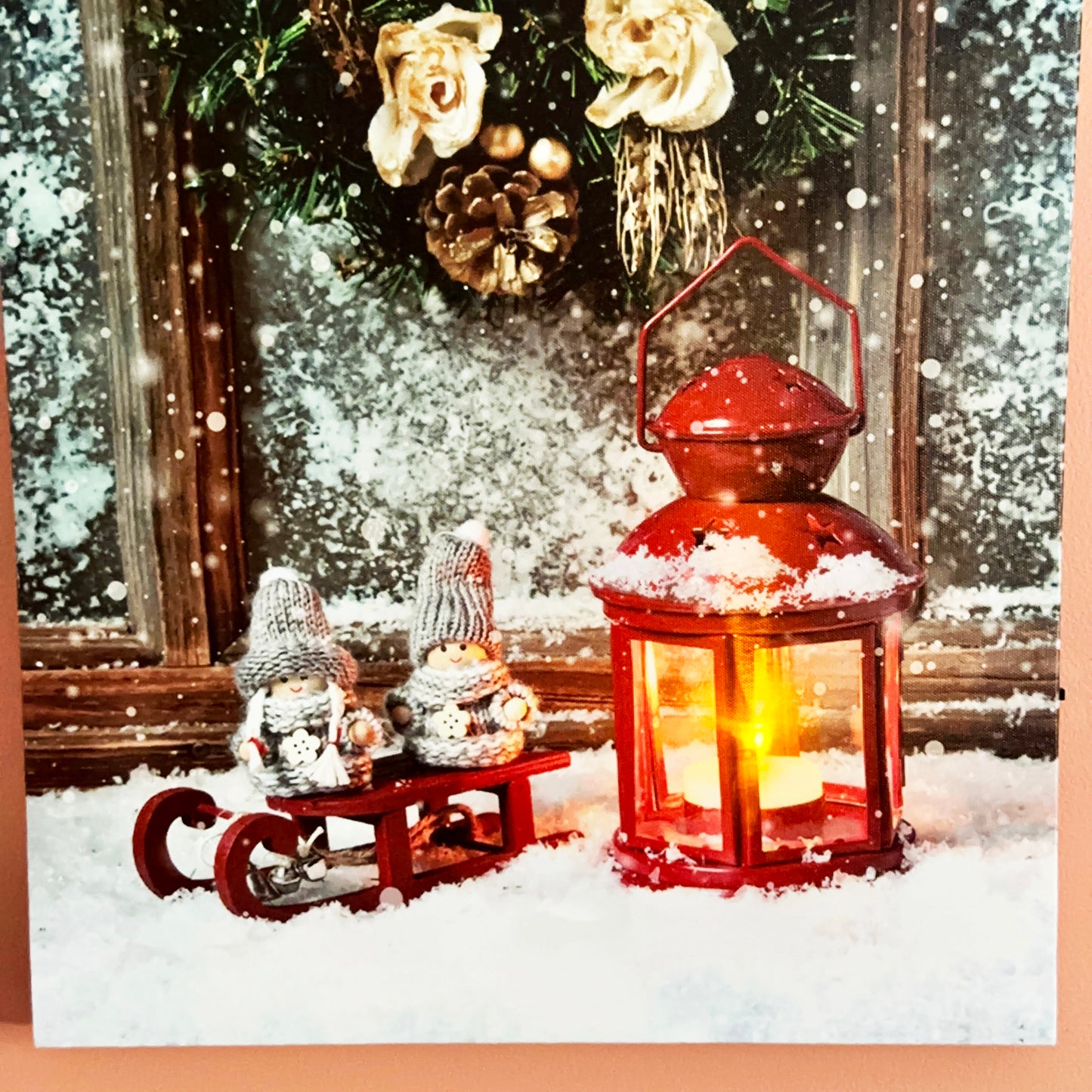 Christmas Lantern And Wreath LED Canvas Wall Art