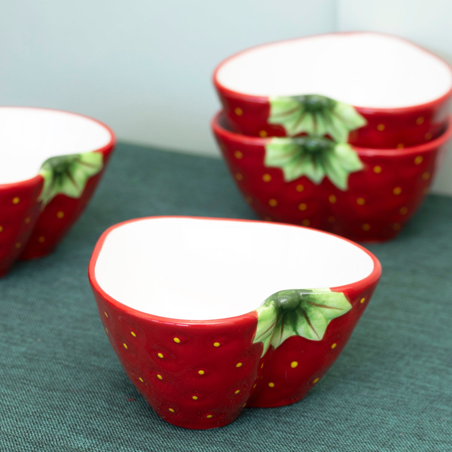 Set Of 4 Strawberry Shaped Dip Bowls