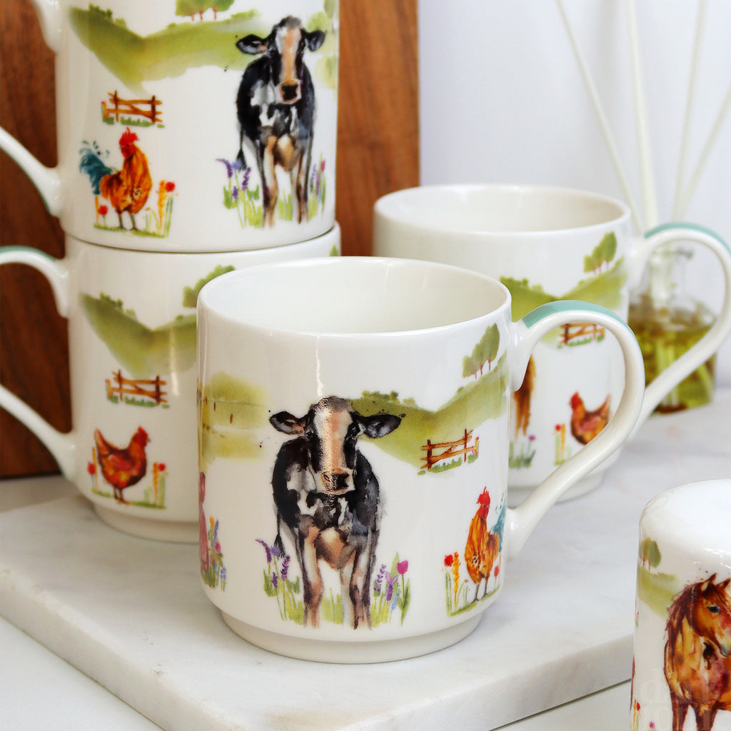 Farmyard Fine China Stacking Mugs Set Of 4