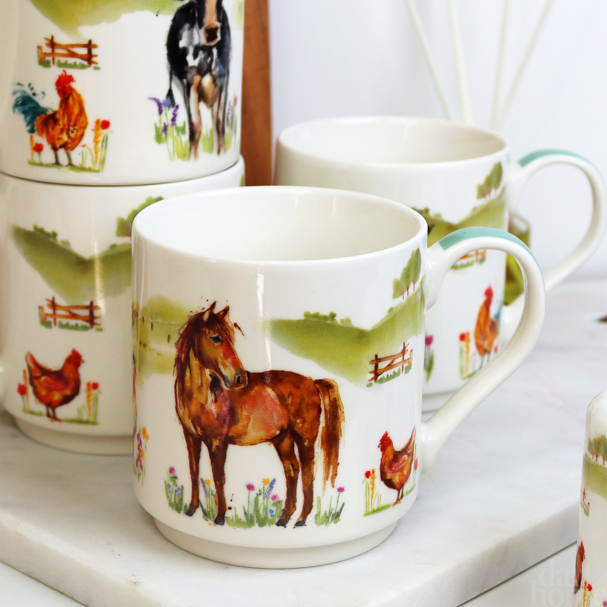 Farmyard Fine China Stacking Mugs Set Of 4