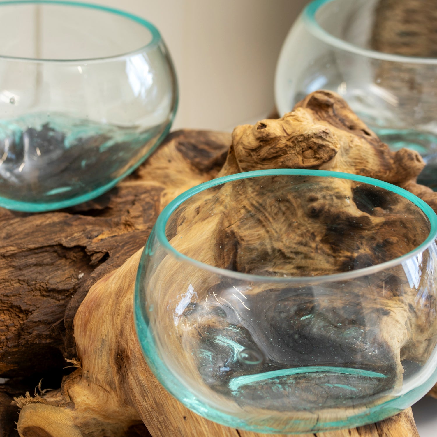 Triple 12cm Molten Glass Bowl With Tree Root Stand