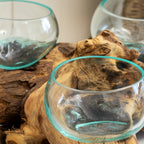 Triple 12cm Molten Glass Bowl With Tree Root Stand