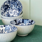 Set Of 6 Blue & White Floral Cereal Bowls