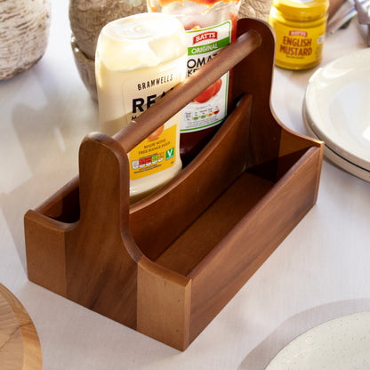 Acacia Wood Table Caddy With Handle