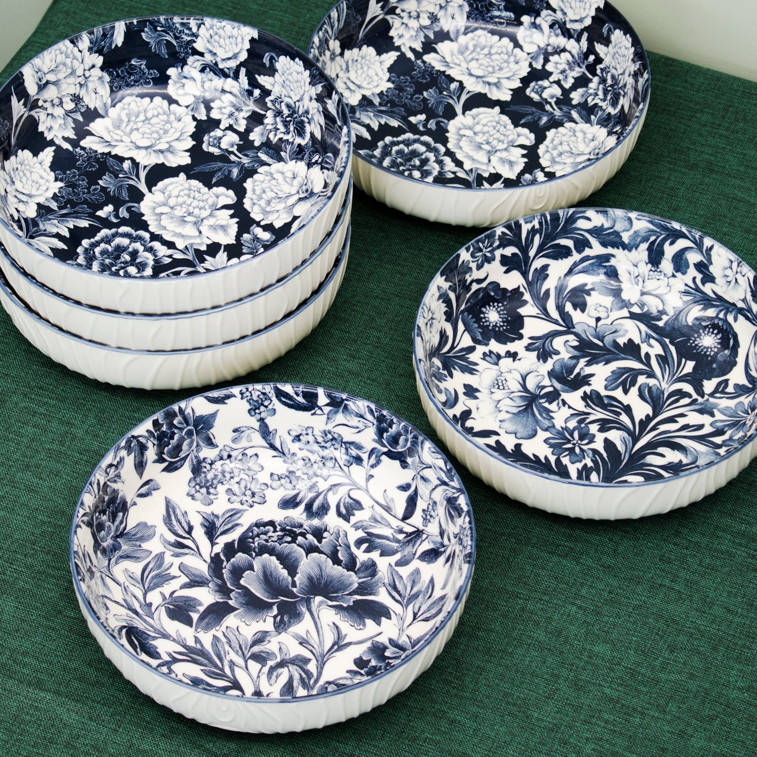 Set Of 6 Blue & White Floral Pasta Bowls