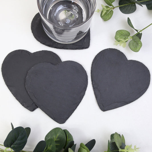 Set Of 4 Love Heart Slate Coasters