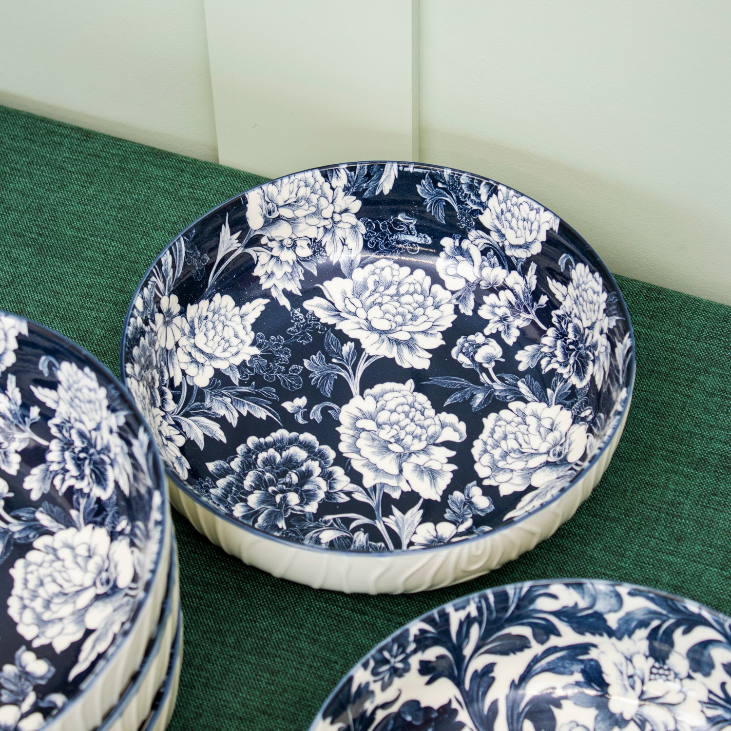 Set Of 6 Blue & White Floral Pasta Bowls