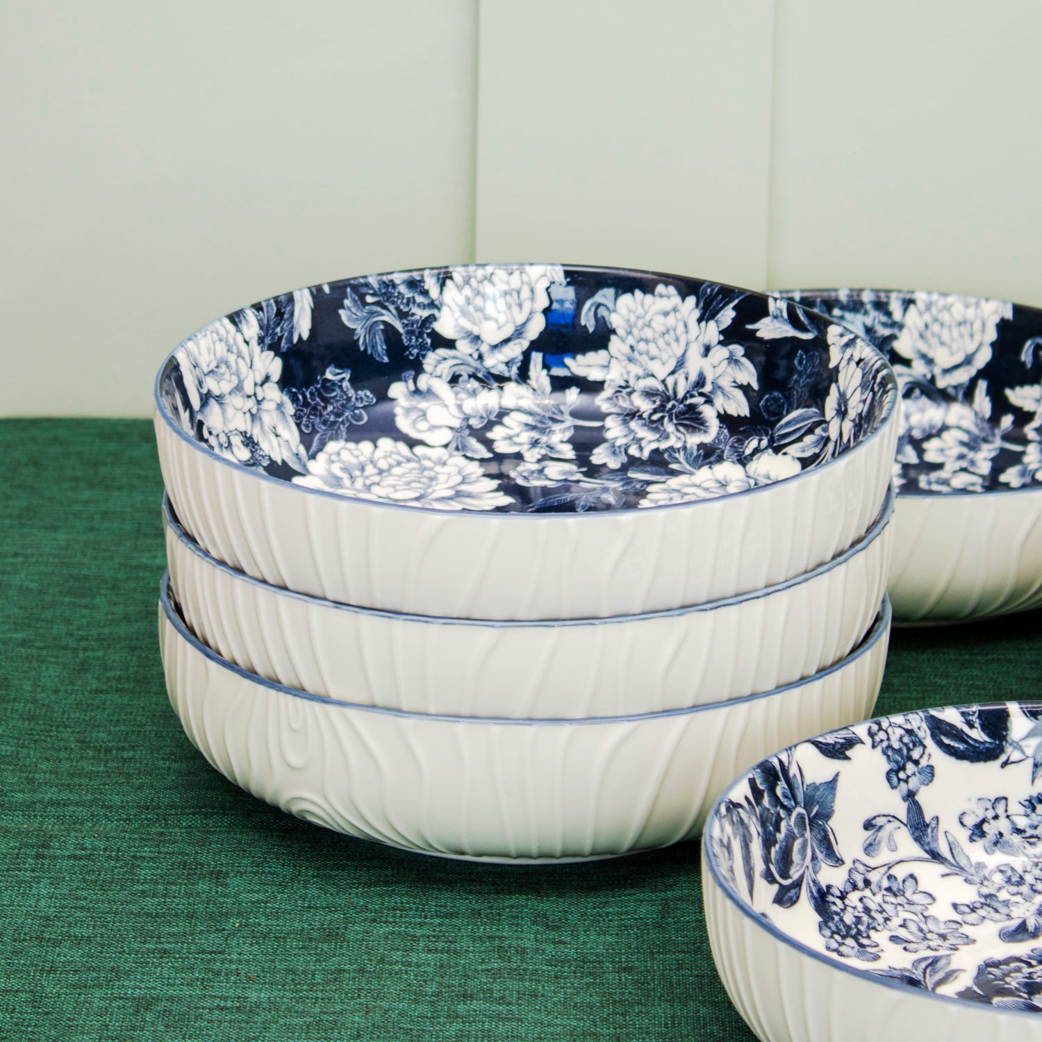 Set Of 6 Blue & White Floral Pasta Bowls